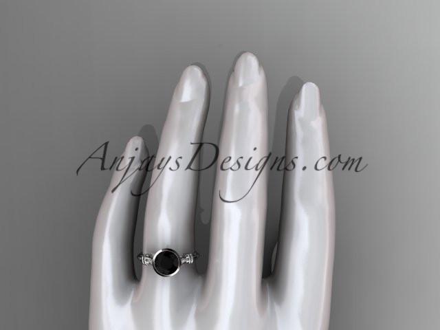 14k white gold diamond wedding ring,engagement ring with Black Diamond center stone ADLR23 - AnjaysDesigns