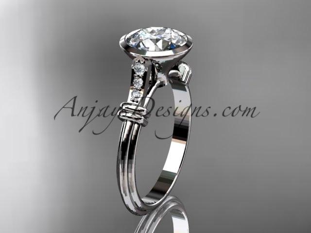 14k white gold diamond leaf and vine wedding ring,engagement ring with "Forever One" Moissanite center stone ADLR23 - AnjaysDesigns