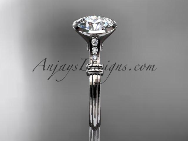 Platinum diamond leaf and vine wedding ring,engagement ring with "Forever One" Moissanite center stone ADLR23 - AnjaysDesigns