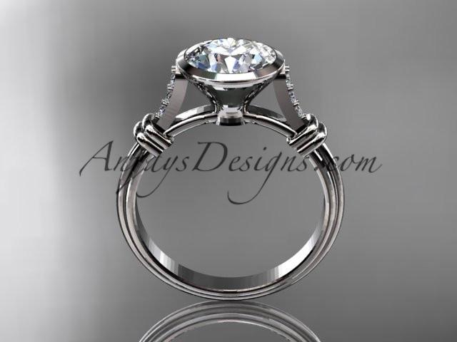 14k white gold diamond leaf and vine wedding ring,engagement ring with "Forever One" Moissanite center stone ADLR23 - AnjaysDesigns