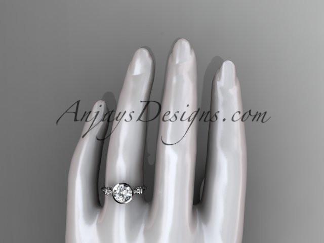 14k white gold diamond leaf and vine wedding ring,engagement ring with "Forever One" Moissanite center stone ADLR23 - AnjaysDesigns