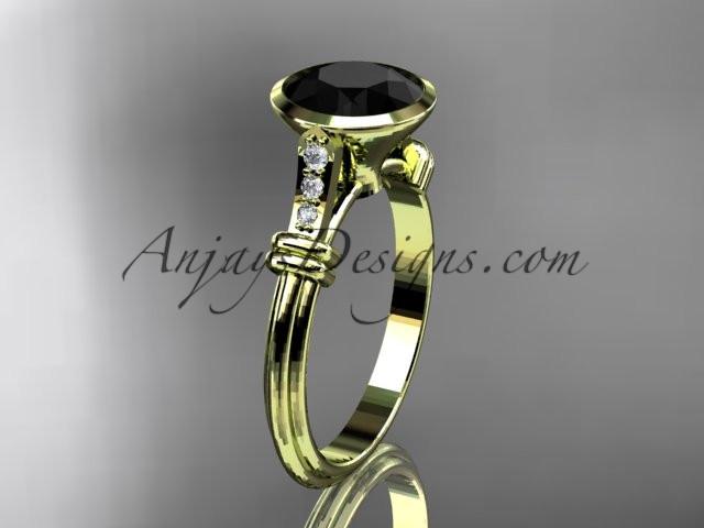 14k yellow gold diamond wedding ring,engagement ring with Black Diamond center stone ADLR23 - AnjaysDesigns