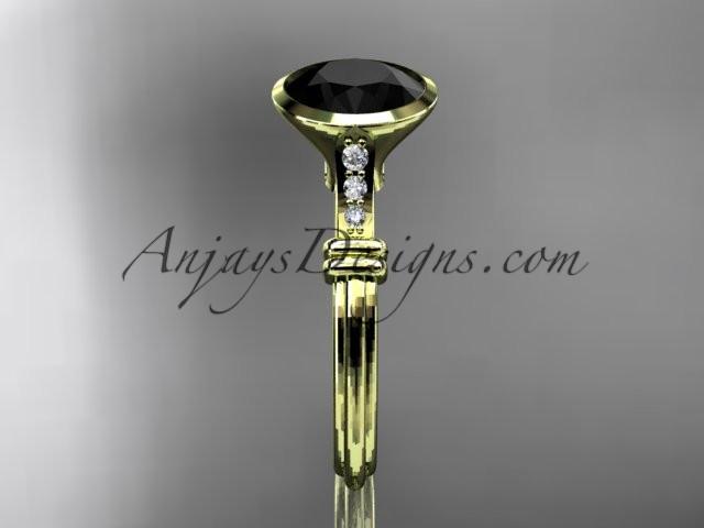 14k yellow gold diamond wedding ring,engagement ring with Black Diamond center stone ADLR23 - AnjaysDesigns
