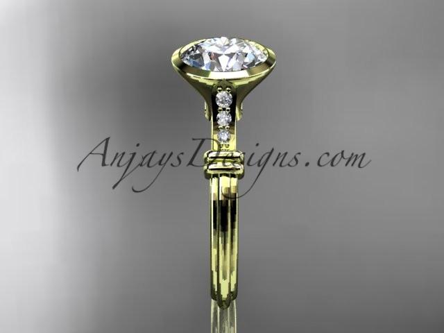 14k yellow gold diamond leaf and vine wedding ring,engagement ring with "Forever One" Moissanite center stone ADLR23 - AnjaysDesigns