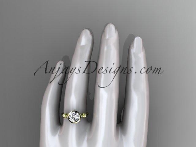 14k yellow gold diamond leaf and vine wedding ring,engagement ring with "Forever One" Moissanite center stone ADLR23 - AnjaysDesigns