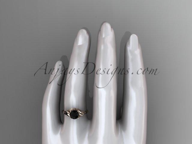 14kt rose gold diamond flower, leaf and vine wedding ring, engagement ring with a Black Diamond center stone ADLR240 - AnjaysDesigns