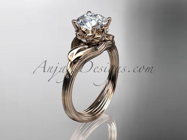 14kt rose gold diamond flower, leaf and vine wedding ring, engagement ring with a "Forever One" Moissanite center stone ADLR240 - AnjaysDesigns