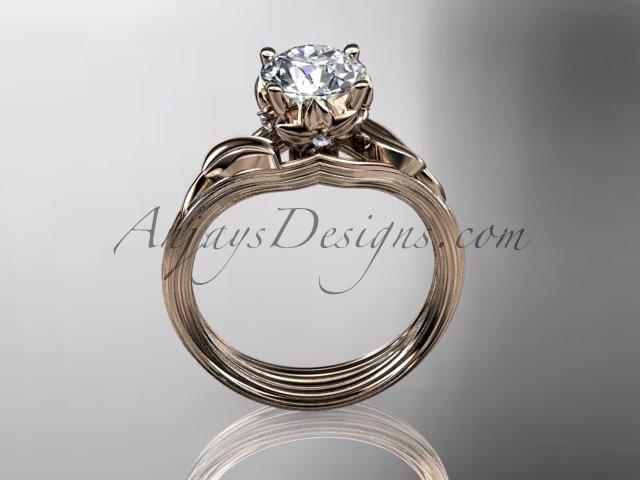 14kt rose gold diamond flower, leaf and vine wedding ring, engagement ring ADLR240 - AnjaysDesigns