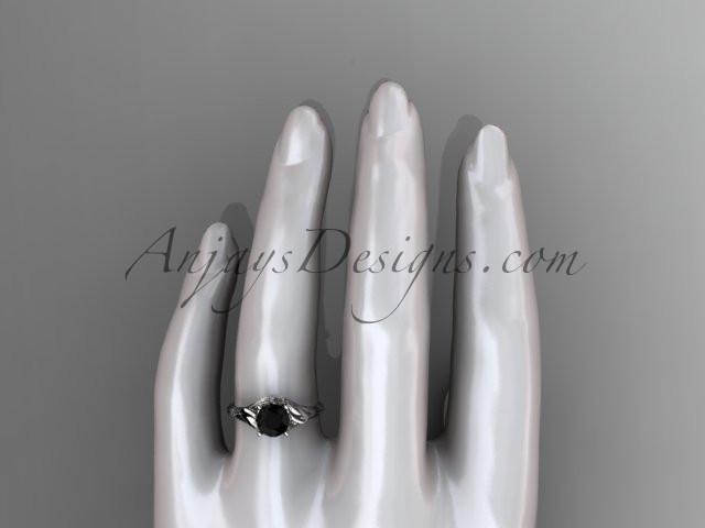 14kt white gold diamond flower, leaf and vine wedding ring, engagement ring with a Black Diamond center stone ADLR240 - AnjaysDesigns