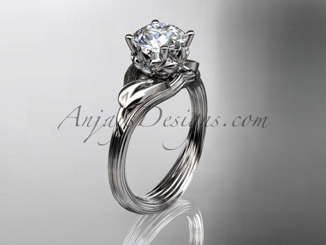 Platinum diamond flower, leaf and vine wedding ring, engagement ring with a "Forever One" Moissanite center stone ADLR240 - AnjaysDesigns