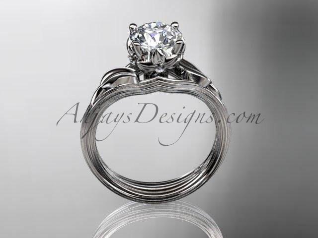 Platinum diamond flower, leaf and vine wedding ring, engagement ring with a "Forever One" Moissanite center stone ADLR240 - AnjaysDesigns