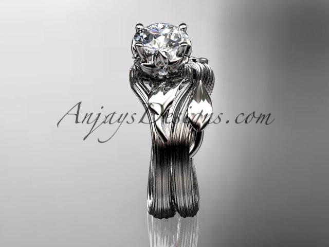 platinum diamond flower, leaf and vine wedding ring, engagement set ADLR240S - AnjaysDesigns