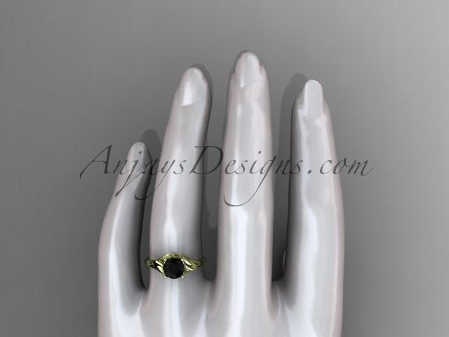 14kt yellow gold diamond flower, leaf and vine wedding ring, engagement ring with a Black Diamond center stone ADLR240 - AnjaysDesigns