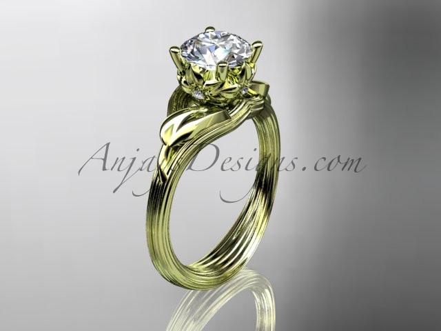 14kt yellow gold diamond flower, leaf and vine wedding ring, engagement ring ADLR240 - AnjaysDesigns