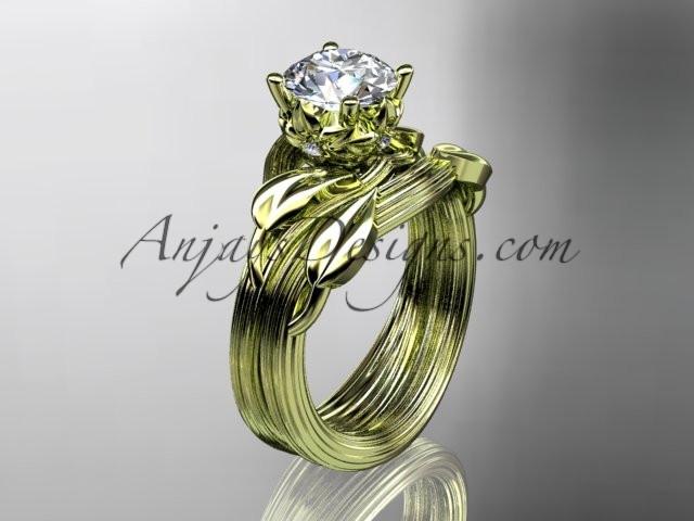 14kt yellow gold diamond flower, leaf and vine wedding ring, engagement set ADLR240S - AnjaysDesigns