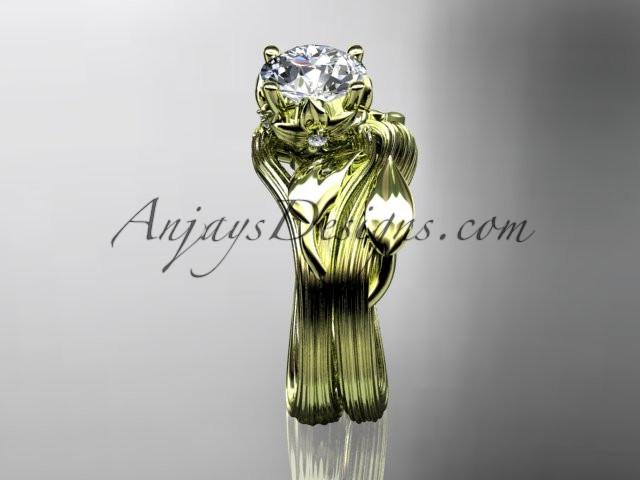 14kt yellow gold diamond flower, leaf and vine wedding ring, engagement set ADLR240S - AnjaysDesigns