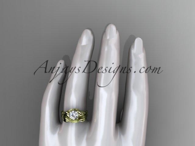 14kt yellow gold diamond flower, leaf and vine wedding ring, engagement set with a "Forever One" Moissanite center stone ADLR240S - AnjaysDesigns