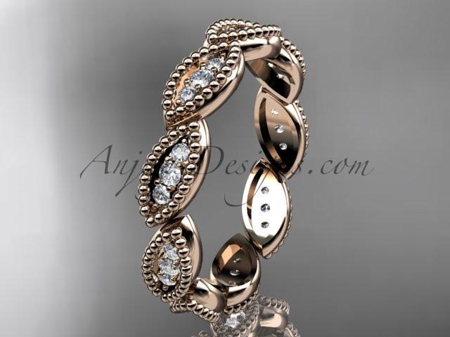 14kt rose gold diamond leaf wedding ring, nature inspired jewelry ADLR241 - AnjaysDesigns