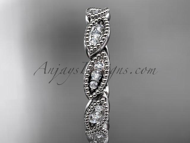 14kt white gold diamond leaf wedding ring, nature inspired jewelry ADLR241 - AnjaysDesigns