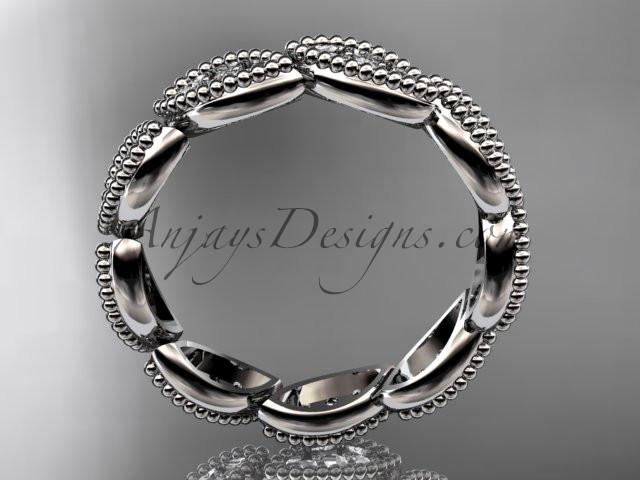 14kt white gold diamond leaf wedding ring, nature inspired jewelry ADLR241 - AnjaysDesigns
