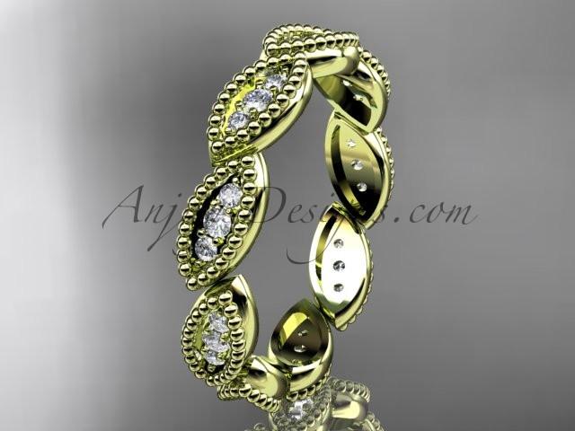14kt yellow gold diamond leaf wedding ring, nature inspired jewelry ADLR241 - AnjaysDesigns