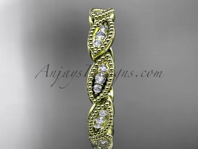 14kt yellow gold diamond leaf wedding ring, nature inspired jewelry ADLR241 - AnjaysDesigns