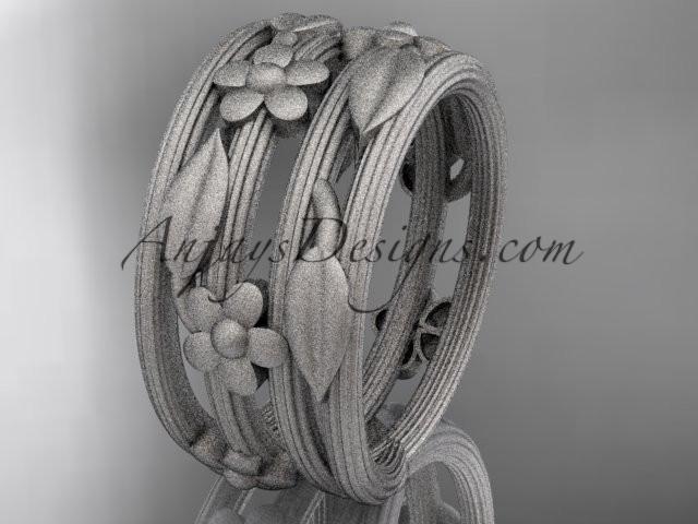 platinum leaf and vine, floral wedding band, engagement ring ADLR242G - AnjaysDesigns