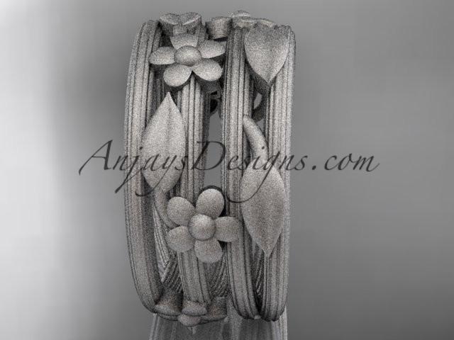 platinum leaf and vine, floral wedding band, engagement ring ADLR242G - AnjaysDesigns