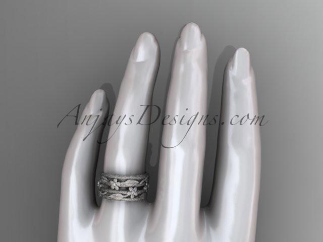 Platinum diamond leaf and vine, floral wedding ring, engagement ring ADLR242B - AnjaysDesigns