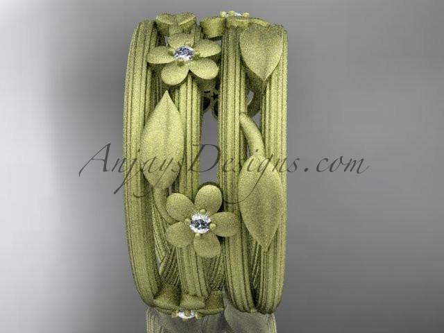 14kt yellow gold diamond leaf and vine, floral wedding ring, engagement ring ADLR242B - AnjaysDesigns