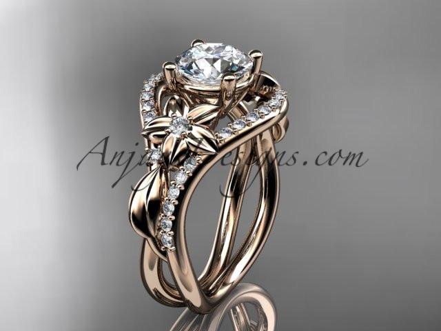 Unique 14kt rose gold diamond leaf and vine wedding ring, engagement ring ADLR244 - AnjaysDesigns