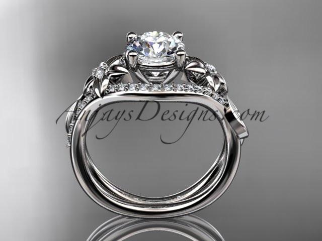 Unique 14kt white gold diamond leaf and vine wedding ring, engagement ring ADLR244 - AnjaysDesigns