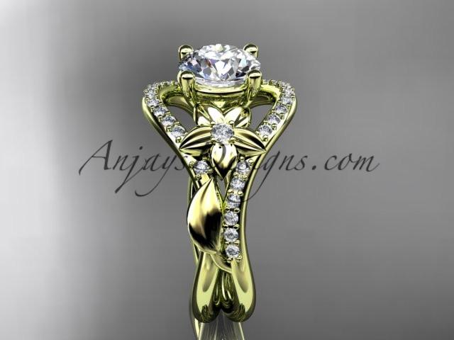 Unique 14kt yellow gold diamond leaf and vine wedding ring, engagement ring ADLR244 - AnjaysDesigns