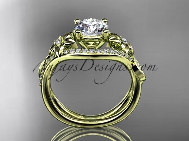 Unique 14kt yellow gold diamond leaf and vine wedding ring, engagement ring with a "Forever One" Moissanite center stone ADLR244 - AnjaysDesigns