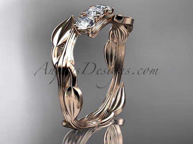 14kt rose gold diamond leaf and vine three stone ring ADLR247 - AnjaysDesigns