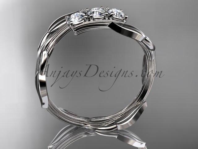 Platinum diamond leaf and vine three stone ring ADLR247 - AnjaysDesigns