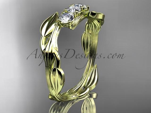 14kt yellow gold diamond leaf and vine three stone ring ADLR247 - AnjaysDesigns