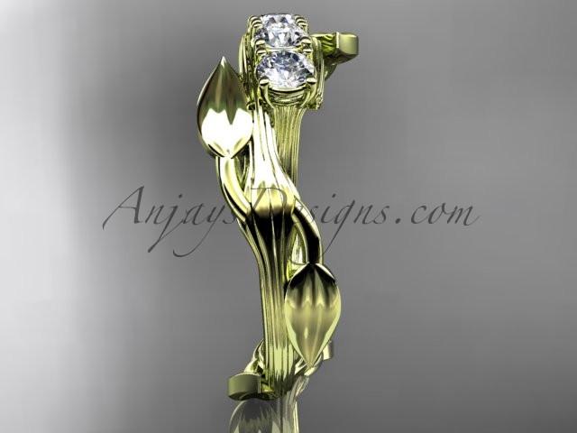 14kt yellow gold diamond leaf and vine three stone ring ADLR247 - AnjaysDesigns