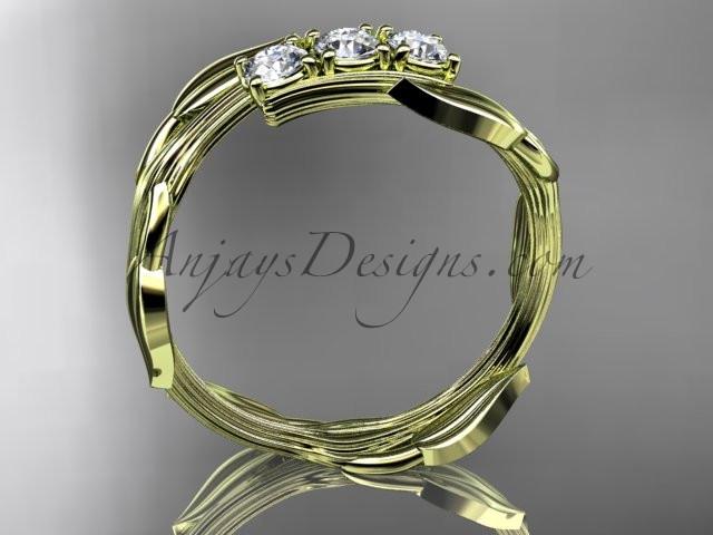 14kt yellow gold diamond leaf and vine three stone ring ADLR247 - AnjaysDesigns