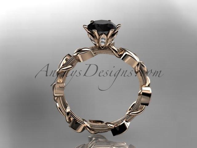 Unique 14kt rose gold diamond floral wedding ring,engagement ring with a Black Diamond center stone ADLR248 - AnjaysDesigns