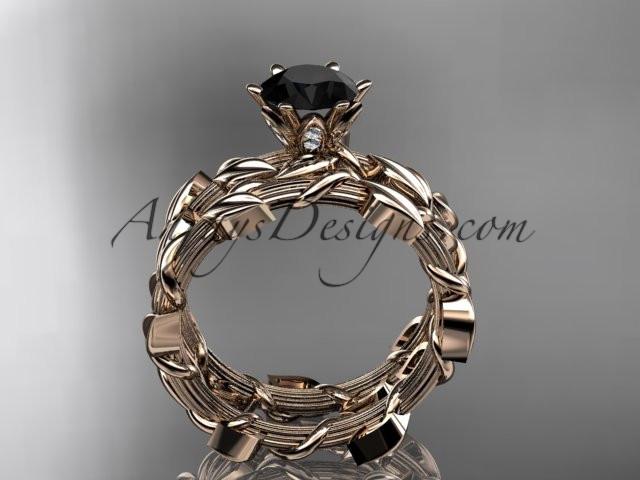 Unique 14kt rose gold diamond floral engagement set with a Black Diamond center stone ADLR248S - AnjaysDesigns