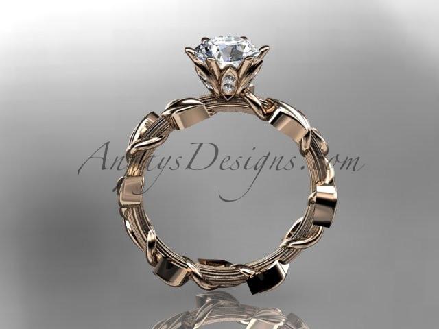 Unique 14kt rose gold diamond floral wedding ring,engagement ring with a "Forever One" Moissanite center stone ADLR248 - AnjaysDesigns