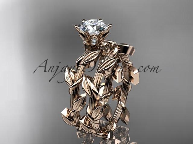 Unique 14kt rose gold diamond floral wedding ring, engagement set ADLR248S - AnjaysDesigns