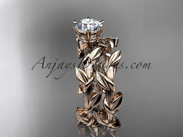 Unique 14kt rose gold diamond floral wedding ring, engagement set ADLR248S - AnjaysDesigns