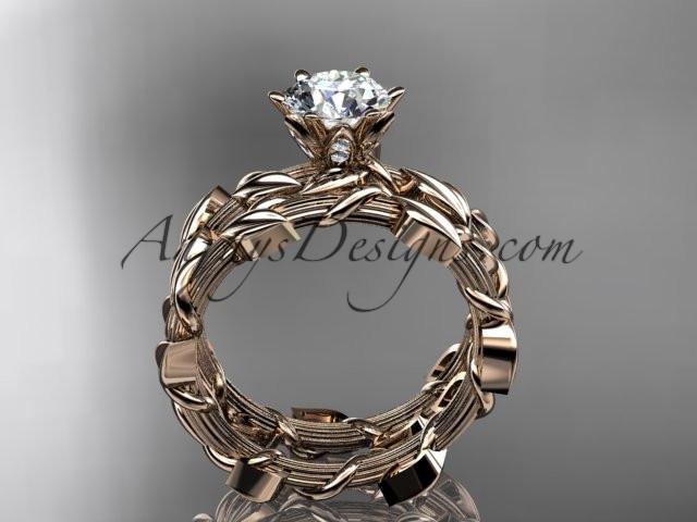 Unique 14kt rose gold diamond floral engagement set with a "Forever One" Moissanite center stone ADLR248S - AnjaysDesigns