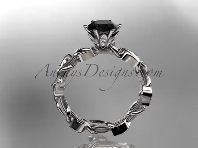 Unique Platinum diamond floral wedding ring,engagement ring with a Black Diamond center stone ADLR248 - AnjaysDesigns