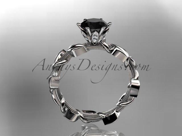 Unique 14kt white gold diamond floral wedding ring,engagement ring with a Black Diamond center stone ADLR248 - AnjaysDesigns