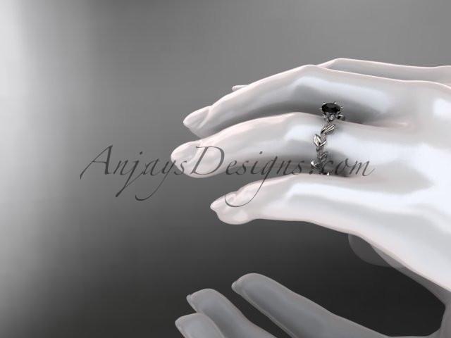 Unique Platinum diamond floral wedding ring,engagement ring with a Black Diamond center stone ADLR248 - AnjaysDesigns