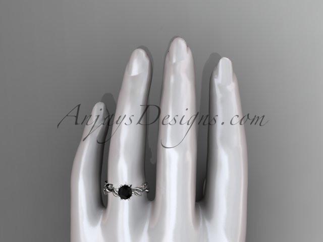 Unique 14kt white gold diamond floral wedding ring,engagement ring with a Black Diamond center stone ADLR248 - AnjaysDesigns