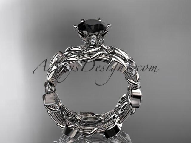 Unique platinum diamond floral engagement set with a Black Diamond center stone ADLR248S - AnjaysDesigns